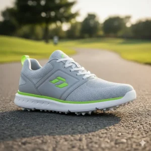 A stylish, modern spikeless golf shoe that resembles a fashionable sneaker, appealing to the casual golfer.