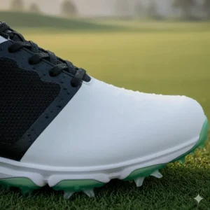Detail of the premium, lightweight waterproof upper material used in these golf shoes.