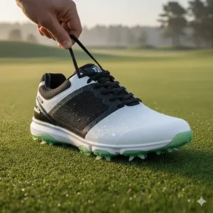 The secure and easy-to-adjust lacing system for a perfect fit in the mens golf shoes.