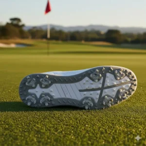 A modern, sleek design of spikeless wide golf shoes, highlighting their versatility for on and off the course.