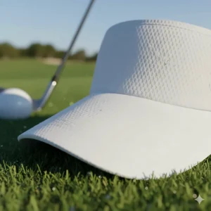 Detail showing the lightweight, breathable material of a comfortable visor for golf.