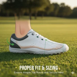 Diagram for finding the proper fit and sizing for your foot, ensuring maximum comfort and performance in your barefoot golf shoes.