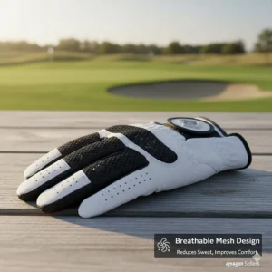 Breathable mesh inserts on a summer men's golf glove to reduce sweat and improve comfort during hot rounds from Amazon sellers.