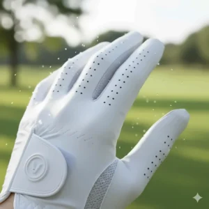 Detailed shot highlighting the perforation and breathable material for excellent ventilation in ladies golf gloves.