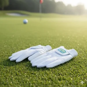 Pair of kids golf gloves showing the different hand orientations (for right-handed and left-handed players) that are available.