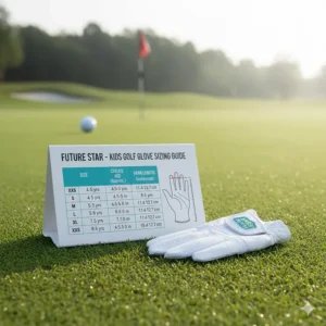 A visual sizing chart for kids golf gloves, detailing measurements to help parents select the correct size for their child's hand.