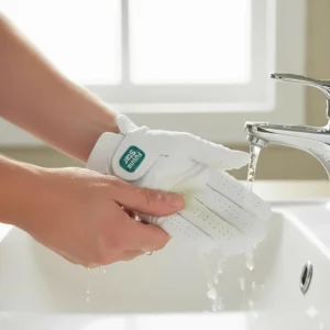 Image highlighting the durable, washable synthetic leather material used to construct this high-quality kids golf glove.