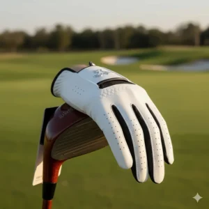 Close-up of a men's Cabretta leather golf glove for premium feel and superior grip from a trusted Amazon brand.