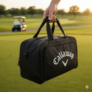 A men's Callaway golf shoe bag with a comfortable padded handle, perfect for easy transport to and from the course.