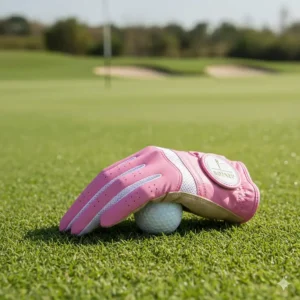 Stylish pink right handed golf glove for women, offering both high performance and a fashionable look.