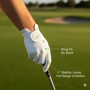 Diagram illustrating the proper fit for a right handed golf glove, ensuring comfort and grip control for men.
