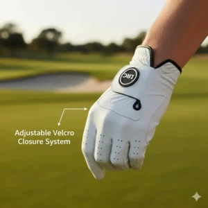Detailed look at the adjustable velcro closure system on a right handed golf glove, ensuring a secure fit for male golfers.