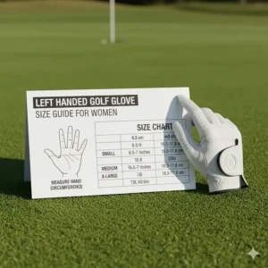 Visual size chart illustrating how to measure for the perfect fit of left handed golf gloves for women, ensuring optimal grip and comfort.