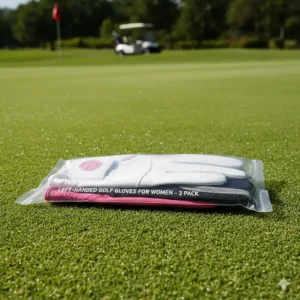 Product image featuring a convenient three-pack of essential left handed golf gloves for women in various sizes and colors.