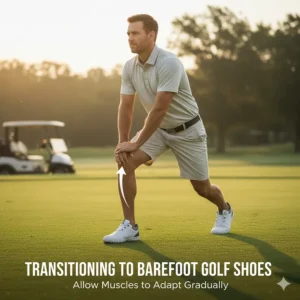 A golfer walking to illustrate the importance of transitioning to barefoot golf shoes slowly to adapt your foot and calf muscles.