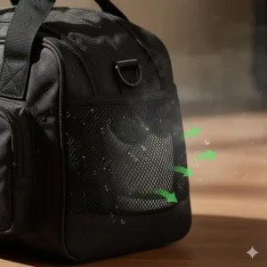 Close-up of the ventilated mesh panel on the side of the golf shoes bag to allow airflow and reduce odor.