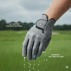 Illustration of the Callaway Weather Spann glove showing synthetic materials designed for grip in wet conditions.