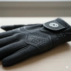 Detail of the enhanced, non-slip grip material on the palm of the winter golf gloves for secure club control.