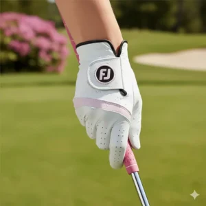 A stylish product image of a FootJoy women's golf glove, such as the DryJoys, designed for all-weather performance.