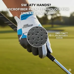 Zoomed-in photo showcasing the microfiber or synthetic suede used on the palm of a best golf glove to enhance grip even with moisture.