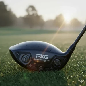 The 2026 PXG Lightning 10K Max driver featuring extreme perimeter weighting and a high-gloss carbon fiber sole.