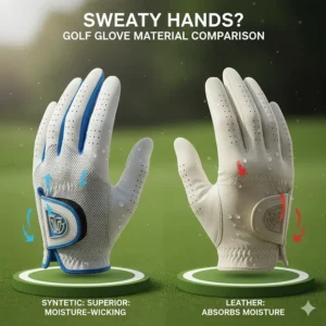 Comparison diagram showing the superior moisture-wicking properties of synthetic materials often found in the best golf glove for sweaty hands.