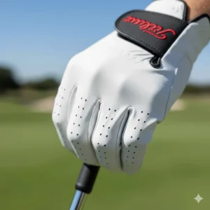 Extreme close-up on the perforations on the fingers of the Titleist golf glove to illustrate enhanced moisture control and breathability.