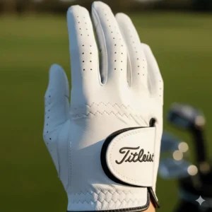 Detailed view of the supple Cabretta leather palm on the Titleist Players golf glove, showcasing the seamless construction for feel.