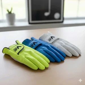 An array of Vice golf gloves in various vibrant colors, including neon lime, blue, and classic white, showcasing the brand's style variety.