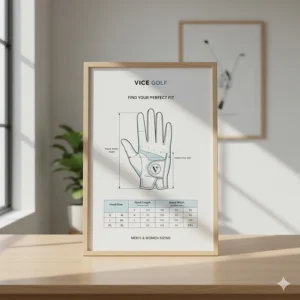 An infographic guide for measuring hand size to find the perfect fit for a men’s or women’s Vice golf glove.