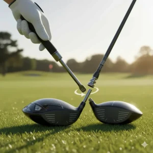 Illustration showing how to swap shafts on an adjustable driver using a torque wrench.