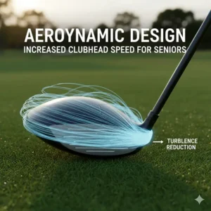 3D render showing airflow over a driver head designed to increase clubhead speed for seniors.