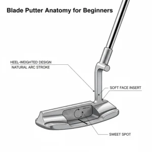 Illustration of a classic blade putter showing the toe-weighted design suitable for beginner golfers.