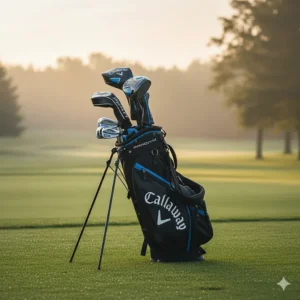 A Callaway Paradym driver tucked into a premium golf bag on a professional golf course.