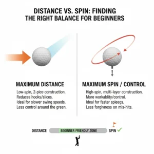 Infographic explaining the trade-off between distance and spin for entry-level golfers.