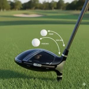 Comparison of ball flight paths for draw and fade bias settings on an adjustable golf driver.