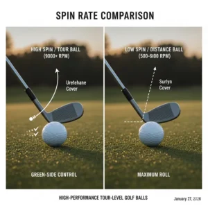 Infographic showing green-side spin rates for high-performance tour-level golf balls.