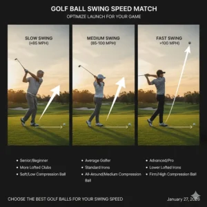 A graphic illustrating the best golf balls for slow, medium, and fast swing speeds to optimize launch.