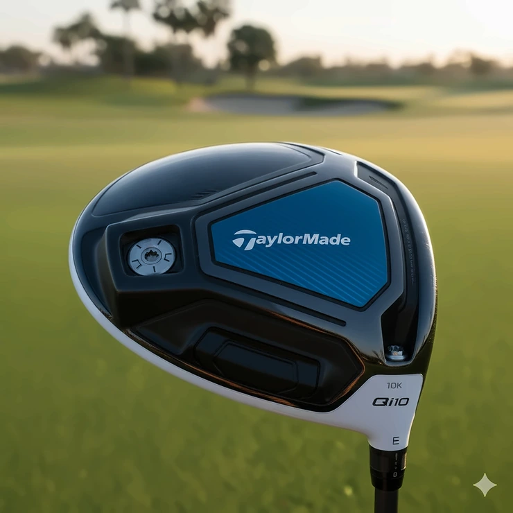 Close-up of the blue 60-layer Carbon Twist Face on the TaylorMade Qi10 driver for improved ball speed. taylormade qi10 driver review