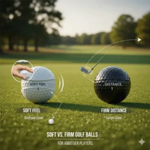 Side-by-side comparison of soft feel golf balls versus firm distance balls for amateur players.