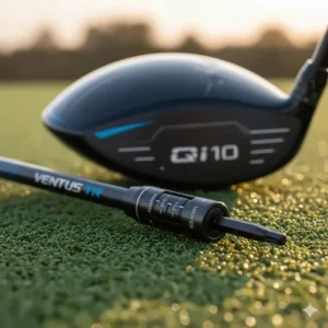 Close-up of the 4-degree loft sleeve on the TaylorMade Qi10 driver for custom loft and lie adjustments.