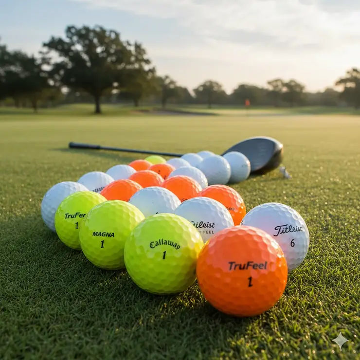 A selection of premium soft-compression golf balls designed for high-handicap players on a green fairway. golf balls for high handicappers