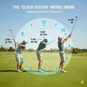 An instructional graphic of the clock system used for controlling distance with beginner wedges.