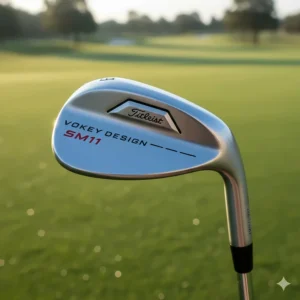 Close-up of the Titleist Vokey SM11 wedge showing the progressive center of gravity design for improved flight control.
