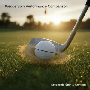Close-up of a wedge hitting a Titleist Pro V1 to illustrate greenside spin and control.