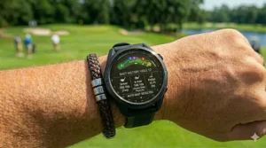 A visual representation of the S70 AutoShot feature recording club distances and shot locations on a hole.