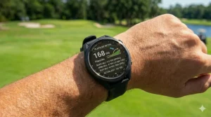 Diagram showing how the Approach S70 calculates adjusted yardage for uphill and downhill shots.