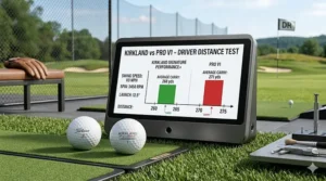 Launch monitor data chart comparing driver carry distance for Kirkland and Pro V1.