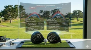 Comparison of Ping Carbonfly Wrap and Titleist Thermoform Crown technology for aerodynamic efficiency.