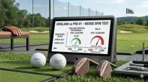 Comparison of greenside stopping power and wedge spin for Kirkland and Titleist golf balls.